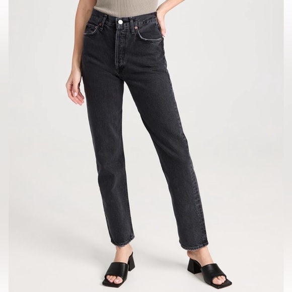 Agolde 90s pinch waist high rise black straight leg jeans - Picture 1 of 11